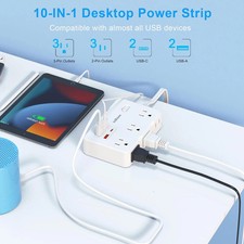 Flat Plug Power Strip Surge Protector, 5Ft Ultra Thin Extension Cord with 4 USB