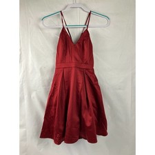 Lulus Red Satin Fit & Flare Cocktail Dress XS NWT Strappy Back Formal