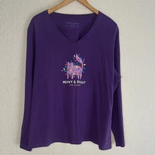 Life is Good XXXL Crusher Tee Purple Meowy Bright T-Shirt Christmas Graphic Cat