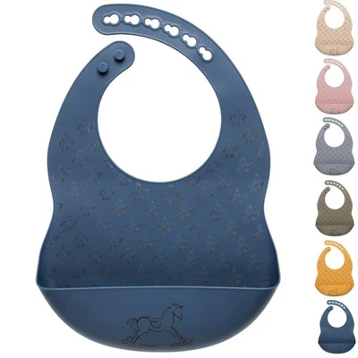 Silikon Lätzchen mit Auffangschale - Sei Design Baby Boutique - Pferd Dark Denim - Bild 1 von 4