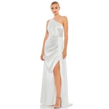 Ieena by Mac Duggal Gathered One Shoulder Satin Gown White Size 4