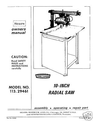 Sears Craftsman Radial Arm Saw Manual 