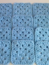 Lot of 20 4" SKY BLUE Crocheted GRANNY SQUARES Afghan Yarn Throw Blanket Blocks