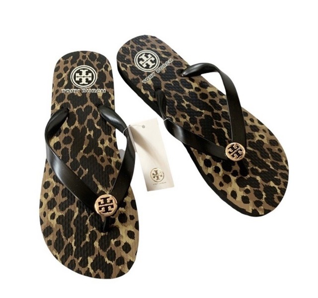 tory burch flip flops leopard print