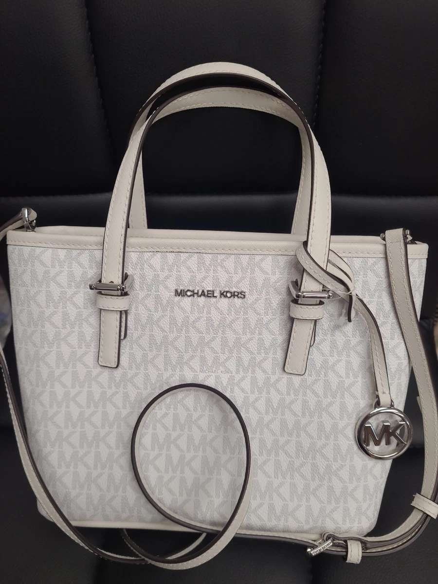 Michael Kors Jet Set SM Top Zip Tote Aluminum Grey + White Double