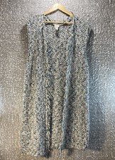 Chico's Acrylic Open Cardigan Duster Sleeveless Vest Sweater Fringe Sz 2, L