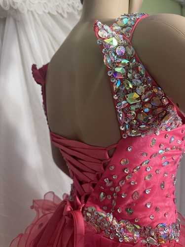 Pink Maximalist Cupcake Ruffly Iridescent Beaded Girls Organza Formal Gown - Picture 10 of 24