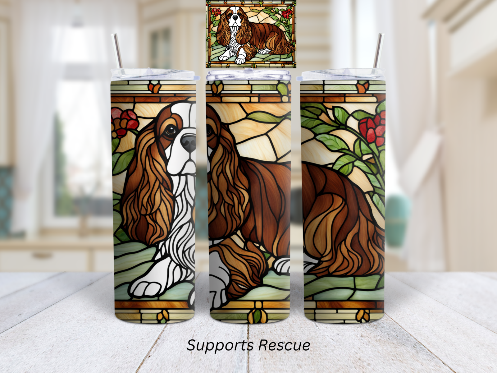 Stained Glass Cavalier King Charles Dog 20 oz Stainless Steel Insulated Tumbler