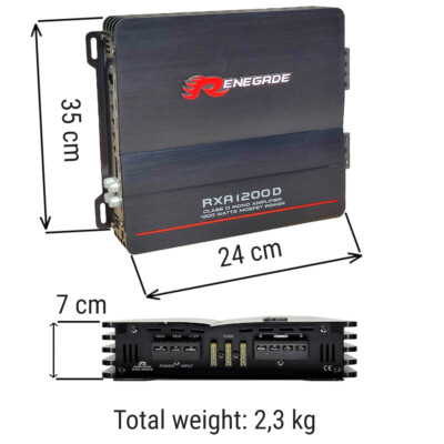 Amplificatore Mono Renegade RXA1200D - Classe D, 600W RMS A 1 Ohm, Per Subwoofer - Con Controllo Remoto - Foto 2