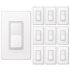 BESTTEN 10 Pack Single Pole Decorator Wall Light Switch with Screwless Wall Plat