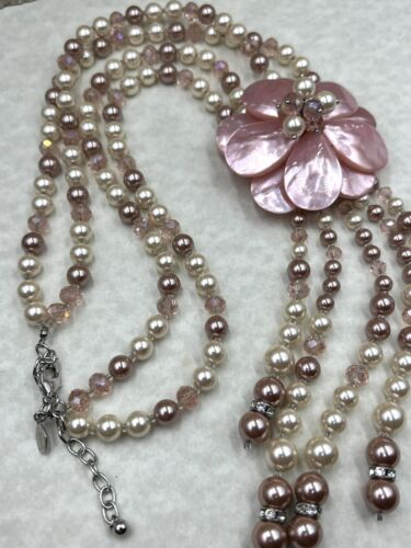 Joan Rivers Simulated Pearl, Glass Pink Starlet Style Necklace 22"+3"