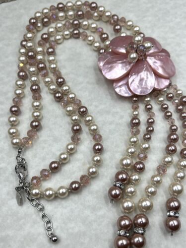 Joan Rivers Simulated Pearl, Glass Pink Starlet Style Necklace 22"+3" - Picture 1 of 4