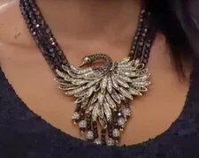 HEIDI DAUS Black Necklace "Graceful Beauty" Beaded Crystal Black Swan