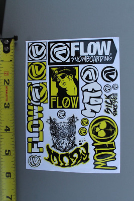 Flow Snowboards Black Yellow OG SNB5 Vintage Snowboarding STICKER - Sheet of 12