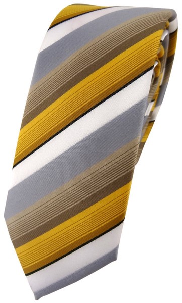 Schmale Tigertie Designer Krawatte In Gold Grau Weiss Gestreift-image