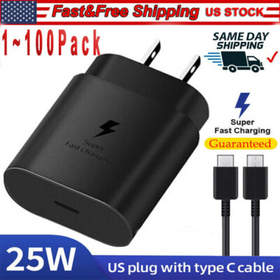 25w Type USB-C Fast Wall Charger+6FT Cable For Samsung Galaxy S20 S21 5G lot US