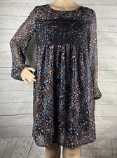 Xhilaration Dress Small Semi-Sheer Black Floral Print Crochet Lace Front BOHO