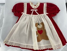 Vintage GOOD LAD of Philadelphia Girl Velvet Dress 6-9 Mos Red White Apron Lace