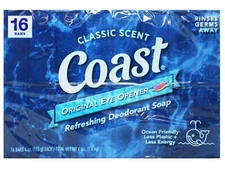 Coast Refreshing Deodorant Bar Soap Fresh, Non-Dry Skin Classic Scent 16 x 4 oz