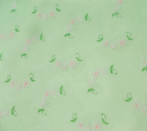 Vtg Mint Green Sheer Flocked Fabric-Tiny White Daisies/Pink Centers-73" Lx 44" W - Picture 3 of 7