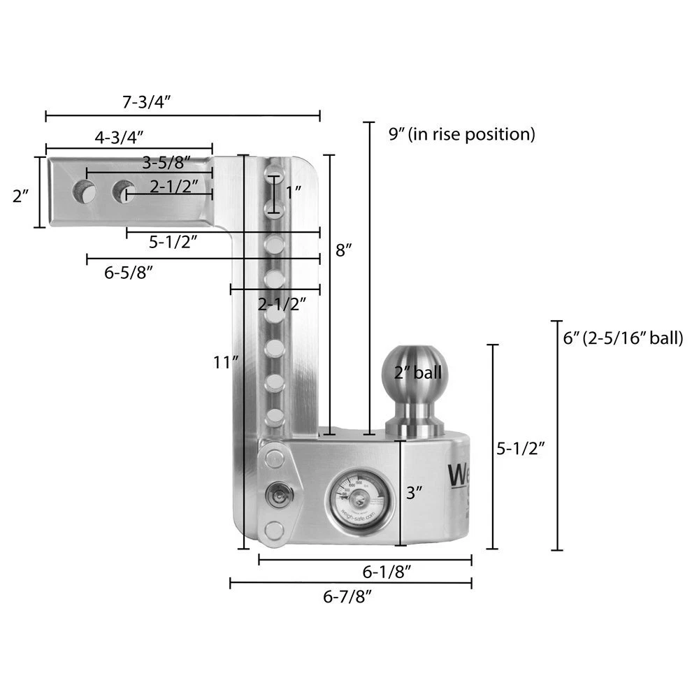 WS8-2-KA Adjustable Ball Mount Measurement Diagram