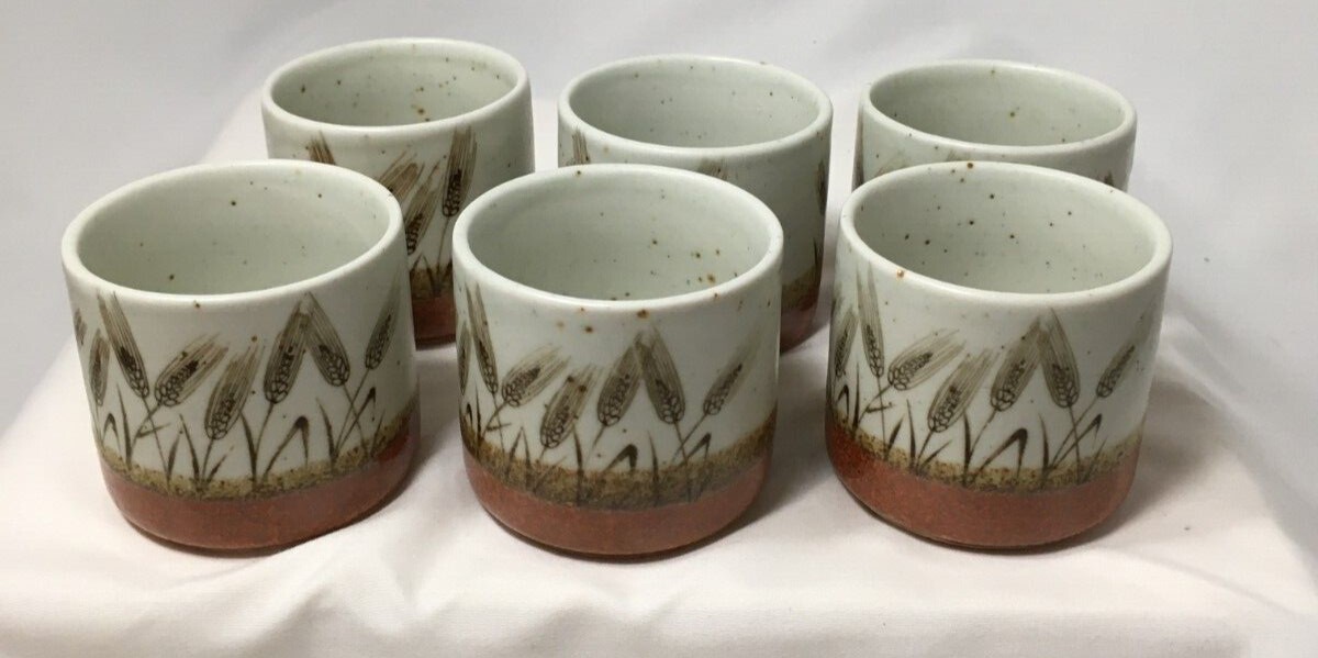 Hand crafted Otagiri original Japan Sake cups wheat pattern