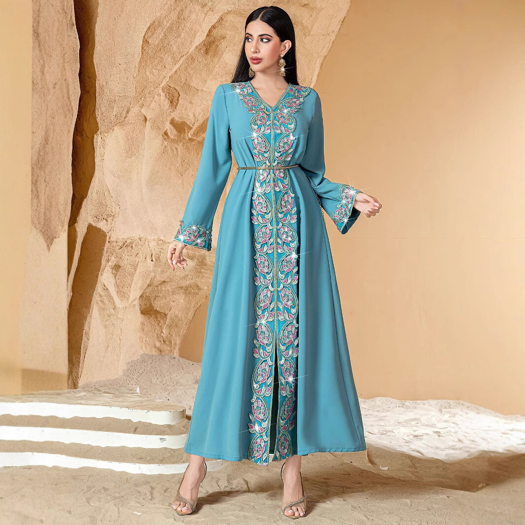 evening kaftan dress Kaftan Dress - Luxury Beach Club & Evening Gala - Silver Circular Embroidery Flared Sleeves - Sheer Georgette - US 12 main image 1