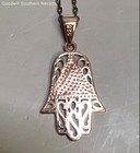 16" Silver (Gold Plated) Chain Filigree Hamsa Hand Pendant Necklace with Opal — photo 4