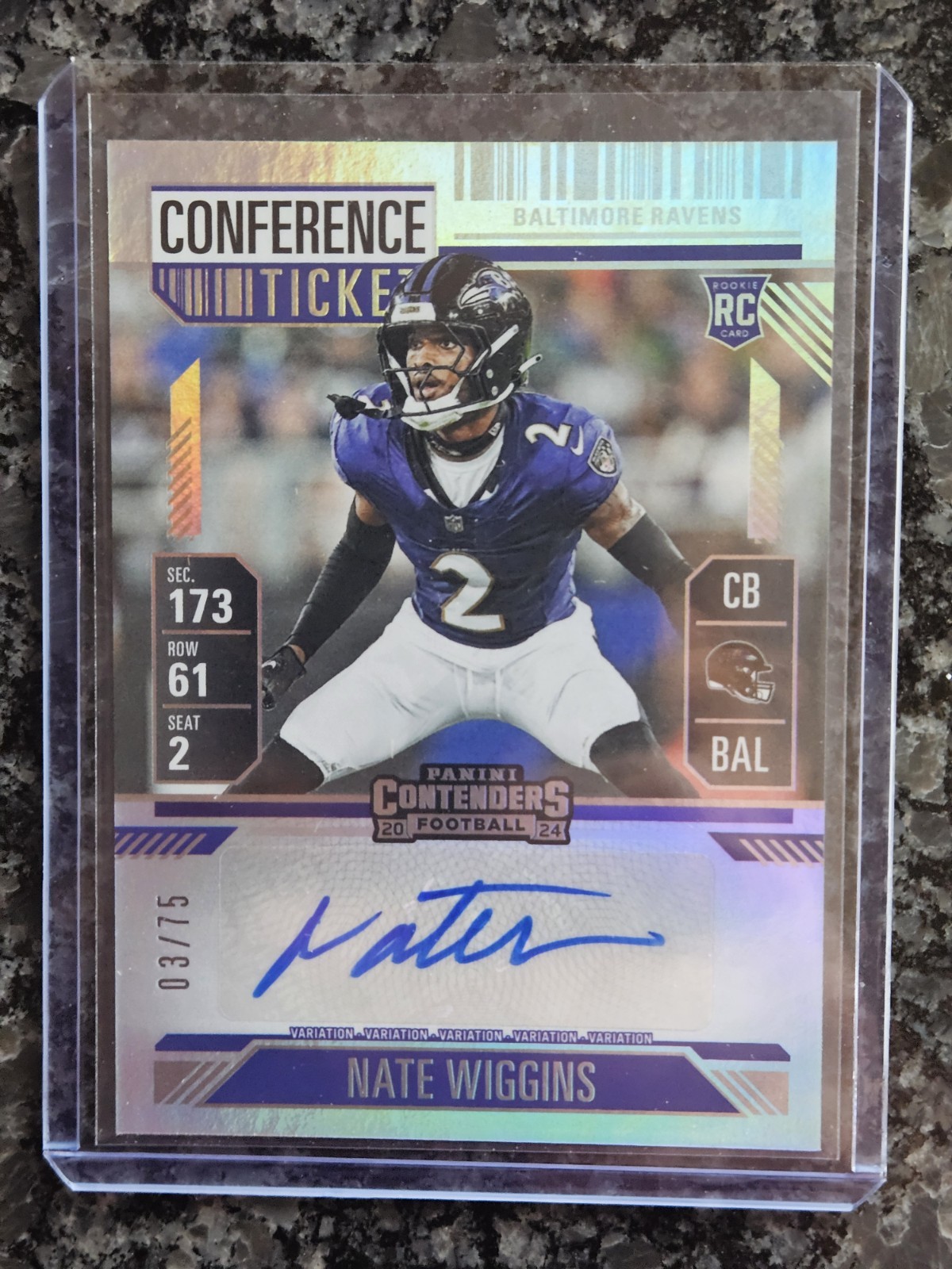 NATE WIGGINS AUTO/RC 2024 Contenders CONFERENCE TICKET 03/75 VARIATION Ravens