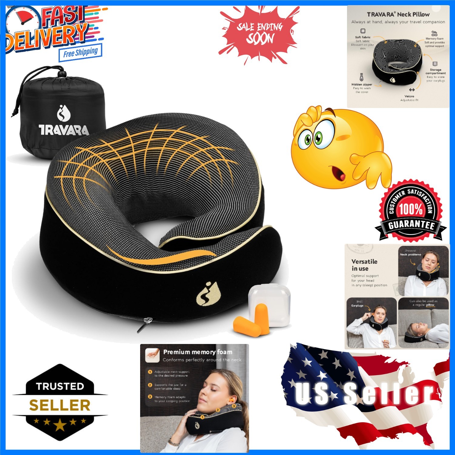 Comfortable Inflatable Travel Neck Pillow for Airplane Flights-image