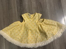 Vintage Mini World Yellow Collared Full Prairie Floral Dress Lace Size 9-12 Mo