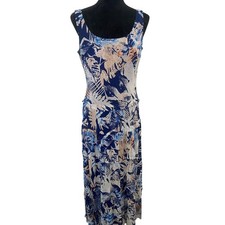 Nine West Long Sundress– Blue Peach Tropical Leaf– Y2K Feminine Beachy Resort