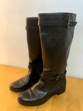 CHAPS Women Brown Faux Leather Knee High Zip Up Boots Size 10M Gently Used