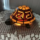 Vintage Tiffany Style Colored Stained Glass Turtle Accent Table Lamp
