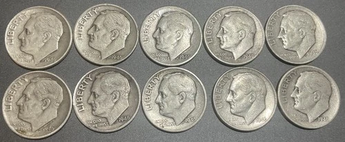 10 SILVER Roosevelt Dimes ~ 1946-P Philadelphia Mint 90% SILVER