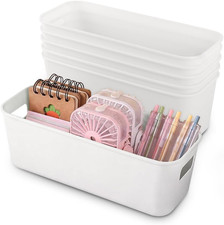 6 Pack Small Storage Baskets, Narrow Plastic Bathroom Storage Box Long White Con