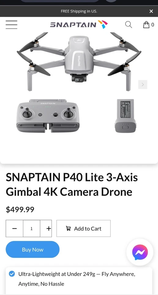 Snaptain P40 Lite 3-Axis Gimbal 4K Camera Drone ( Brand New Factory Sealed ) - Image 2 of 4