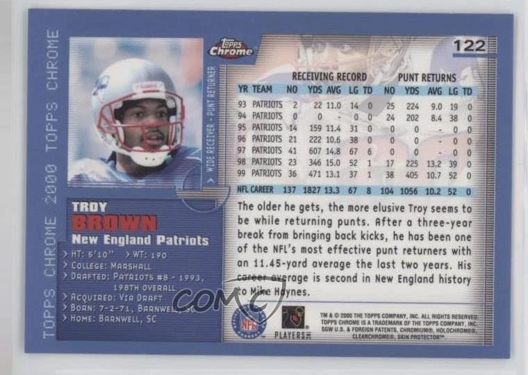 2000 Topps Chrome Troy Brown #122 - Image 2 of 2