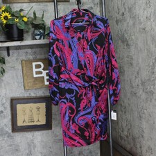 Tahari ASL Womens Printed Faux-Wrap Dress DEM643-T4 Black Cobalt 12