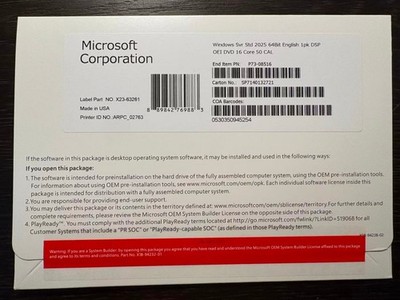Win Server 2025 Standard - New Sealed DVD and Product Key - 16 Core 50 Cal.