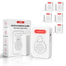 Wireless Door Alarm When Opened Voice Alert Magnetic Sensor 3-Level Volume 6Pack