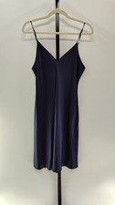 Quince Women 100% Washable Silk Mini Slip Dress Navy Basic Sleeved L