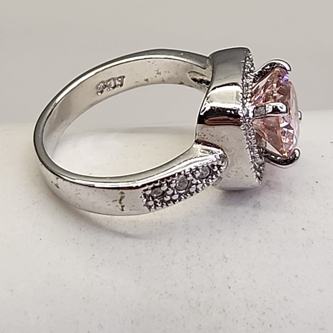 Lab Created Pink Ruby Ring PDJ Cushion Silver Pla… - image 6