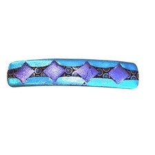 Iridescent French Barrette VTG Blue Purple Geometric Design Diamonds Accent