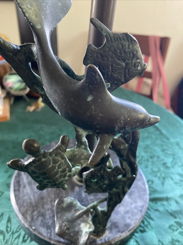Rare San Pacific International SPI Bronze Marble Ocean Scene Paper Towel Stand