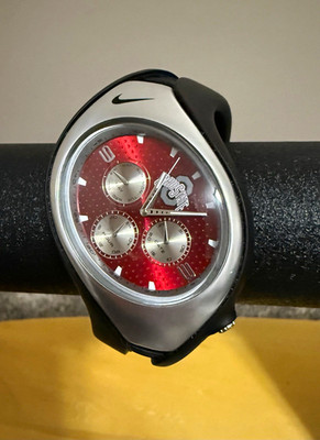 Nike Triax Sport Quartz 30m 40mm Oval Watch Red Dial Black Resin Strap