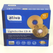 Ativa LightScribe Blank CD-R 10-Pack with Slim Jewel Cases 52x 700 MB 80 min NEW