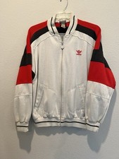 Vintage 90s Adidas Light Gray Red Embroidered Logo Full Zip Sweatshirt Jacket L