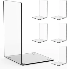 6 Pack Premium Book Ends, Clear Acrylic Bookends for Shelves, Sturdy Bookends fo