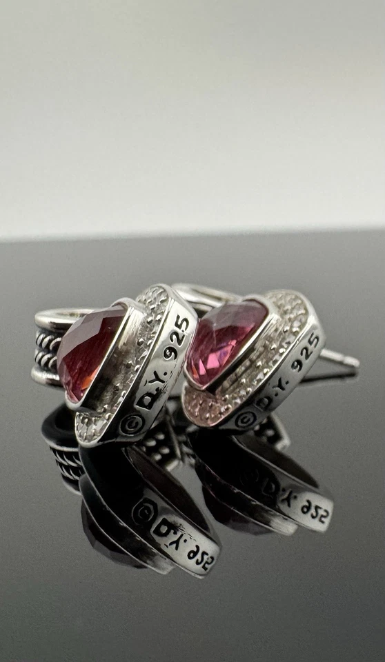 David Yurman 7mm Albion Drop Earrings Morganite & Diamonds - Image 2 of 4